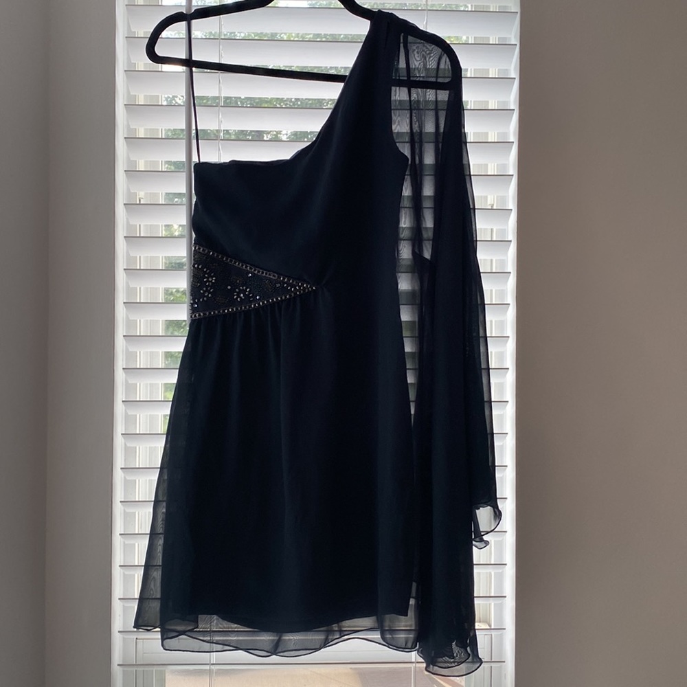 NWT GORGEOUS Free people studded navy one shoulder dress. Size 4